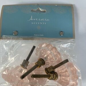NEW Set of 4 Artistic Accents pale pink flower glass drawer pulls.